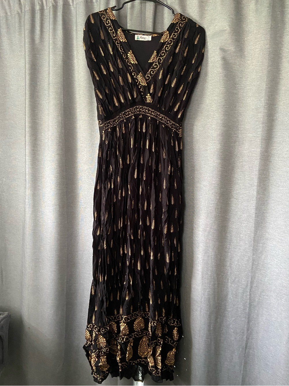 Black and Gold V-Neck Embellished Maxi Dress
